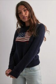 Color Block Flag Print Loose Knit Sweater