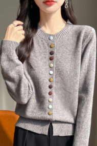 Color Button Solid Velvet Cardigan - Image 13