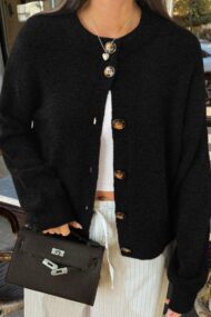 Minimalist Button Long Sleeve Cardigan - Image 10