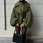 Retro Green Unique Oversized Slim Fake Two Piece Trench Jacket