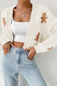 Gingerbread Man Cropped Knit Cardigan - Image 4