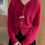 V Neck Bow Detail Button Cardigan