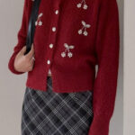 Embroidered 3D Cherry Knit Cardigan