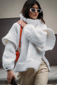 Solid Patchwork Chunky Fluffy Turtleneck Sweater - Image 11