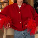 Elegant Feather Trim Cardigan