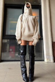 Solid Color Asymmetric Zipper Loose Sweater - Image 5