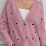 Heart Embroidery V Neck Cardigan