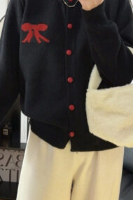 Soft Bow Jacquard Round Cardigan - Image 5