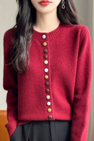 Color Button Solid Velvet Cardigan - Image 3