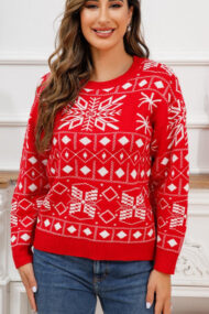 Chic Color Block Snowflake Print Sweater - Image 2