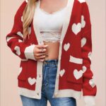 Heart Pocket V Neck Cardigan