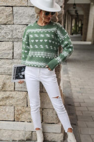 Color Block Crew Neck Snowflake Sweater - Image 6