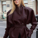 Stand Collar Trench Leather Jacket