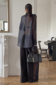 Mesh Tie Waist Wide Leg Pants Blazer - Image 4