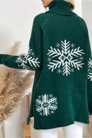 Solid Color Turtleneck Snowflake Print Sweater - Image 11