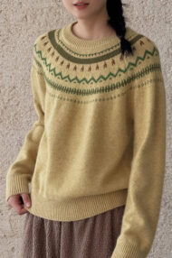 Fair Isle Pattern Loose Crew Neck Color Block Minimalist Sweater - Image 8