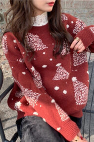 Color Block Snowflake Tree Pattern Knit Sweater - Image 2