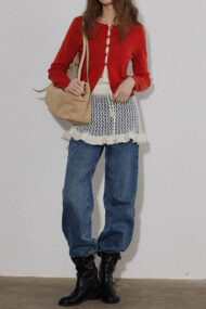 Colorblock Fake Two Piece Cardigan - Image 3