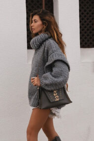 Solid Patchwork Chunky Fluffy Turtleneck Sweater - Image 2