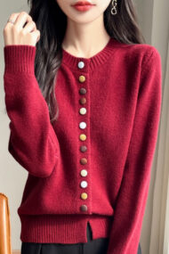 Color Button Solid Velvet Cardigan - Image 2