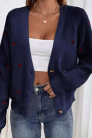 Heart Embroidery V Neck Cardigan - Image 5