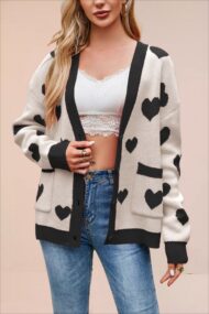 Heart Pocket V Neck Cardigan - Image 7