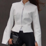 Stand Collar Fitted Leather Jacket