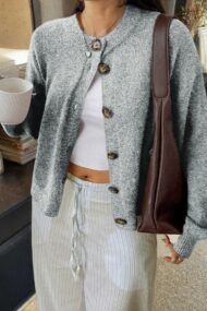 Minimalist Button Long Sleeve Cardigan - Image 14