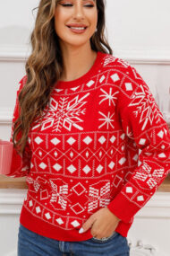 Chic Color Block Snowflake Print Sweater - Image 3