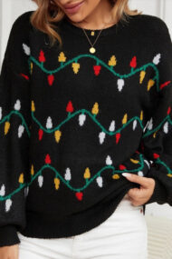 Lights Stripe Pattern Color Block Crew Neck Sweater - Image 3