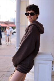 Vintage Asymmetrical Zipper Solid Loose Comfort Sweater - Image 4