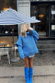 Solid Patchwork Chunky Fluffy Turtleneck Sweater - Image 5