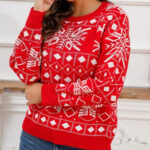 Chic Color Block Snowflake Print Sweater