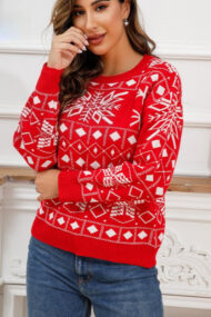 Chic Color Block Snowflake Print Sweater