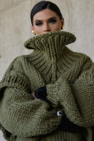 Solid Patchwork Chunky Fluffy Turtleneck Sweater - Image 14