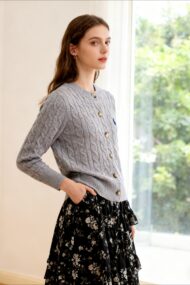 Embroidered Cable Wool Cardigan - Image 8