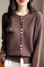Color Button Solid Velvet Cardigan - Image 8