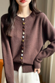 Color Button Solid Velvet Cardigan - Image 10