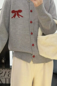 Soft Bow Jacquard Round Cardigan - Image 3