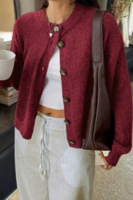 Minimalist Button Long Sleeve Cardigan - Image 2