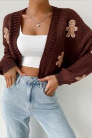 Gingerbread Man Cropped Knit Cardigan - Image 2