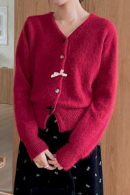 V Neck Bow Detail Button Cardigan - Image 2