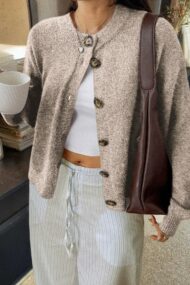 Minimalist Button Long Sleeve Cardigan - Image 17